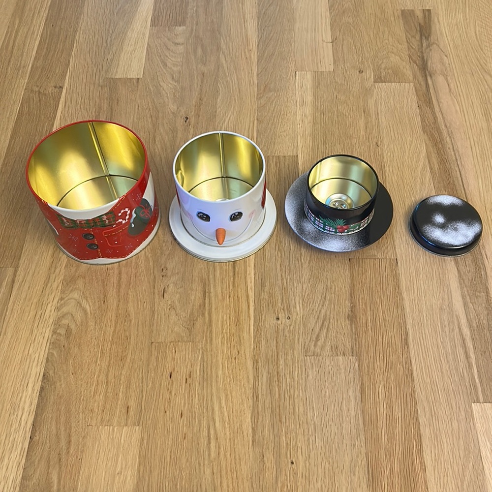 The Tin Box Company Snowman Three Compartment Tin Red, Green, White, Black - Picture 4 of 13